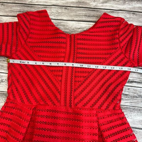Ubranded Womens Cocktail Dress Bright Red S SM Small Lace Box Pleat Bubble Skirt - Picture 9 of 12